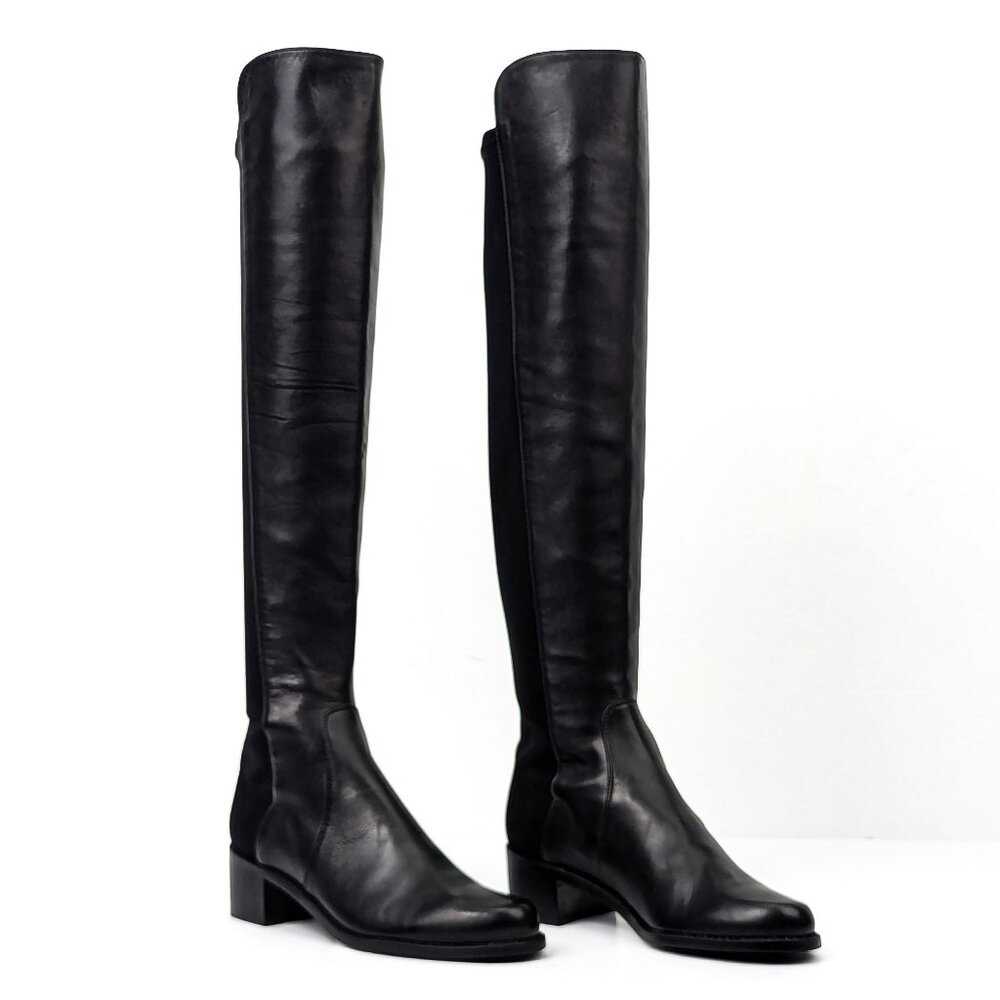 Stuart Weitzman Women Reserve Black Leather Back Stretch 5050 OTK Boots sz 5
